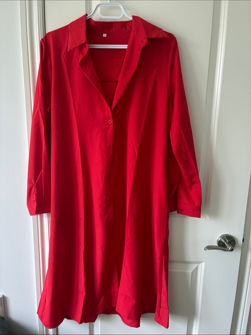 Red Button-Front Shirt Dress fits big with pockets Aline cover up or as a dress